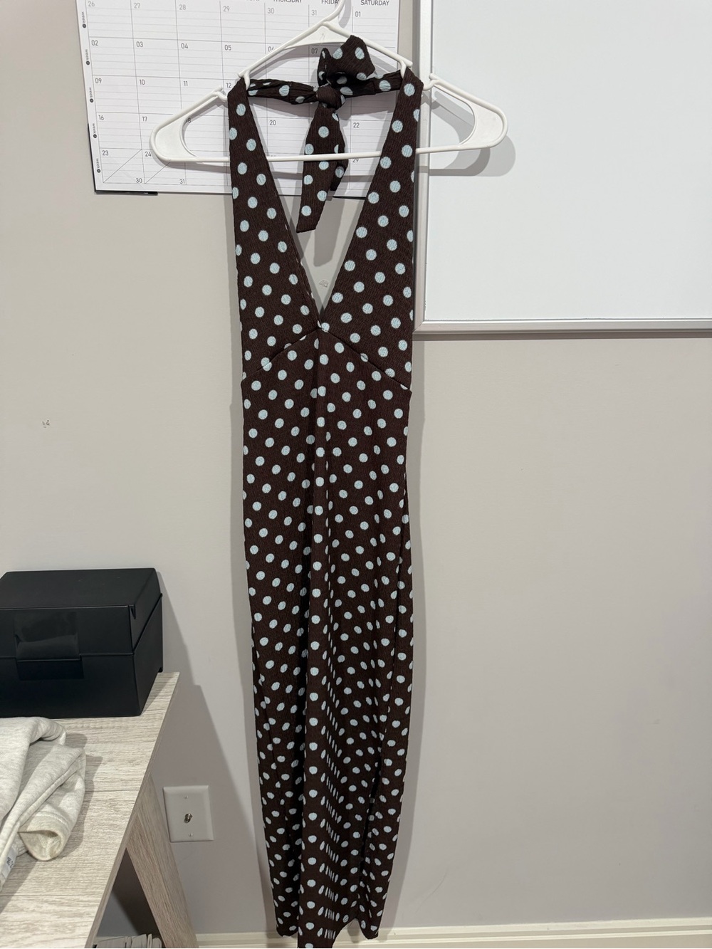 Marshalls Brown Halter Polka Dot midi dress with Light Blue Dots